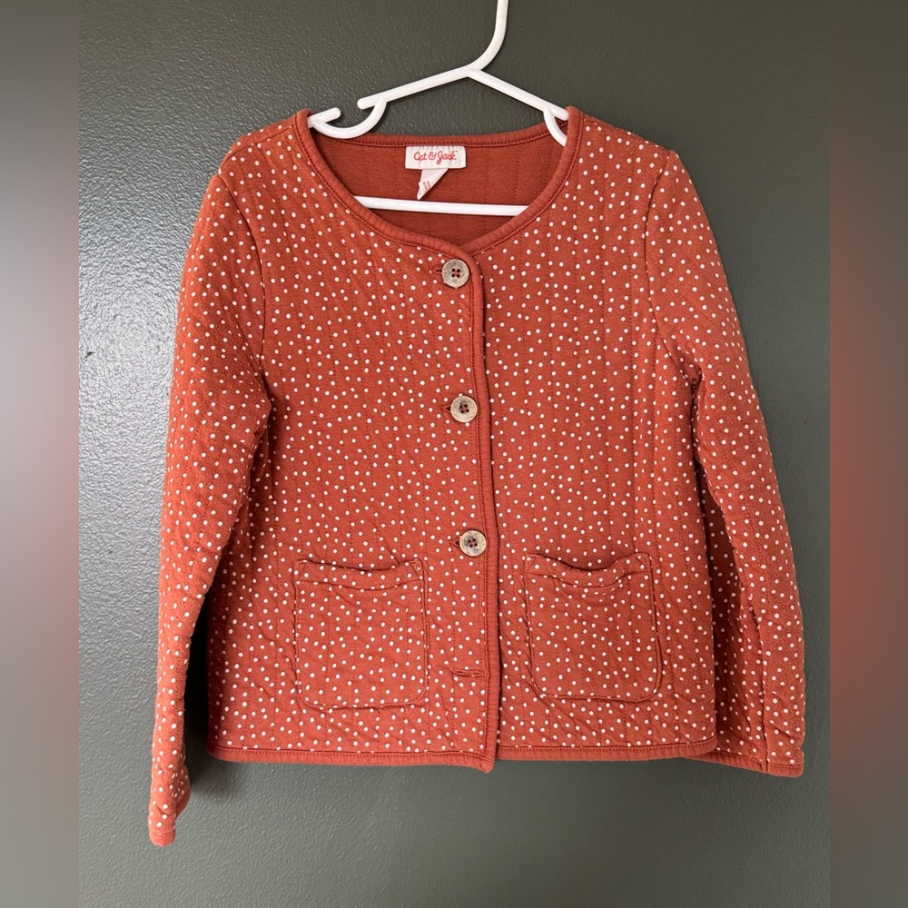 Cat & Jack Rust Orange Polka Dot Quilted Cardigan